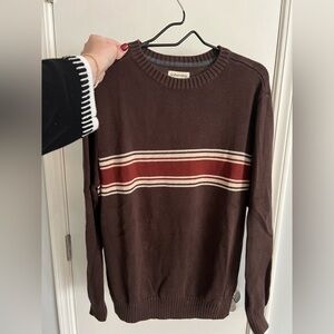 St. John's Bay Brown Crewneck Sweater with Red and Cream Stripes